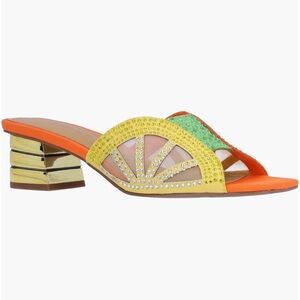 J.Renee Orange, Yellow & Green Embellished Low Block Heel Slide